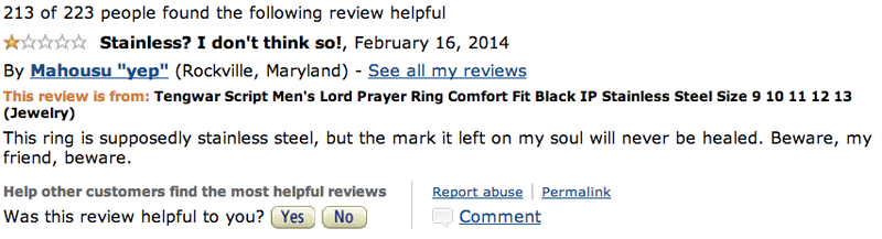 Illustration for article titled Reviews For This "Tengwar Script Men's Lord Prayer Ring" Are Excellent